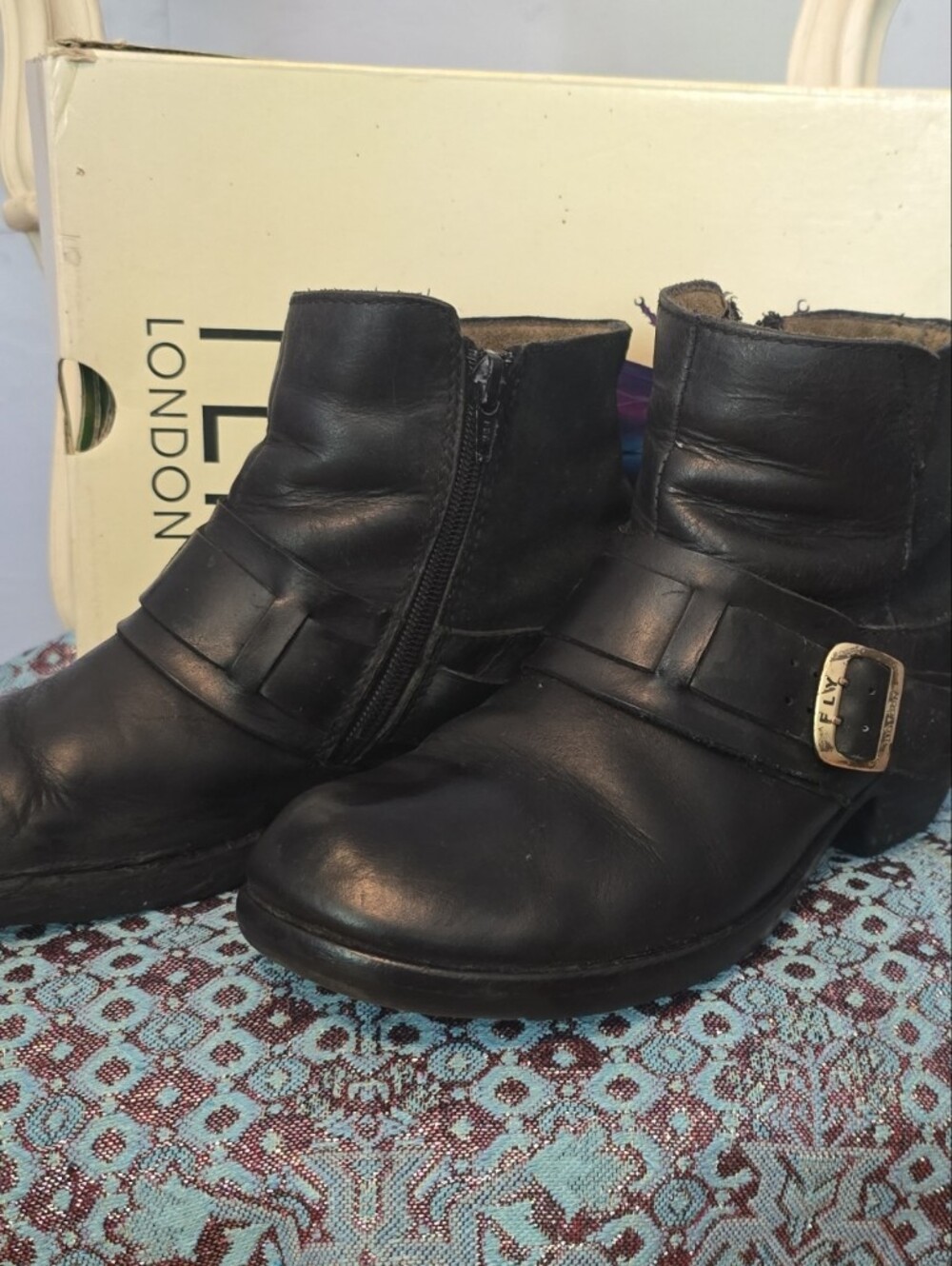 Fly London Black Leather Ankle Boots with Buckle